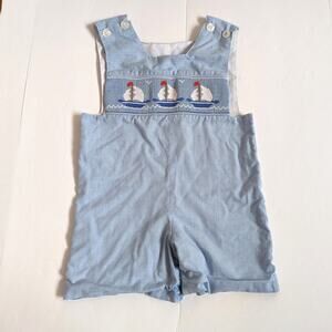 Remember Nguyen Romper Boys Sz 18m Blue Sailboat Smocked Boutique